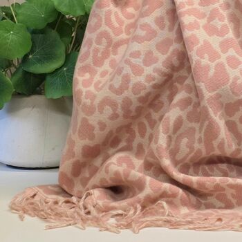 Winter Leopard Blanket Scarf In Pink, 3 of 3