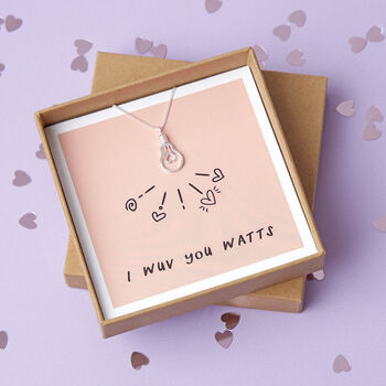Wuv You Watts Sterling Silver Light Bulb Valentines Necklace, 2 of 7