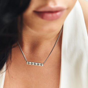 Personalised Sparkling Petite Cosmic Star Bar Necklace In Silver, 5 of 9