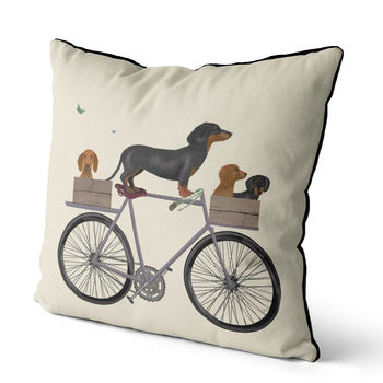 Dachshunds On Bicycle Decorative Cushion, 2 of 2