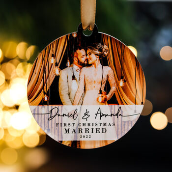 First Christmas Married Personalised Photo Bauble, 6 of 11