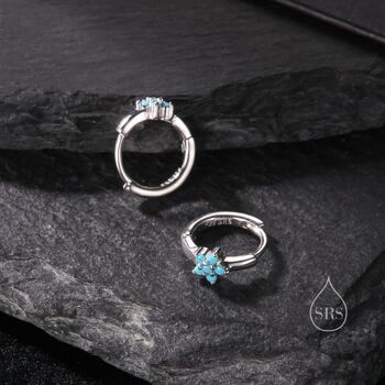Turquoise Cz Flower Huggie Hoop In Sterling Silver, 2 of 11