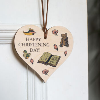 Christening Token Gift Wooden Heart Wall Hanging, 3 of 5