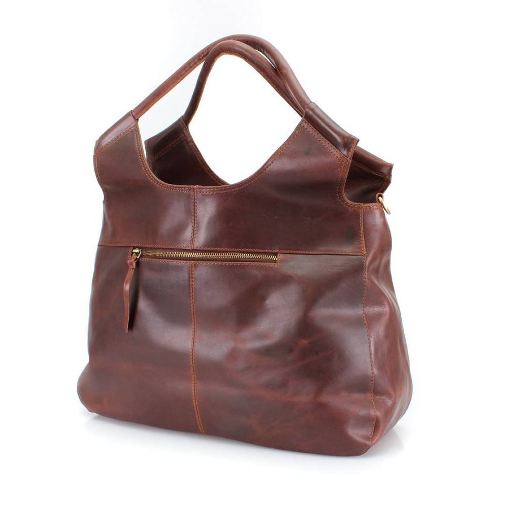 brown leather holdall bag