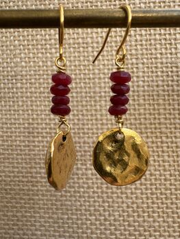 Aurora Hammered Coin Gemstone Earrings, 5 of 8