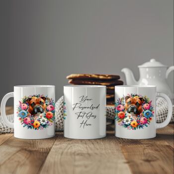 Personalised Red Staffordshire Bull Terrier Summer Floral Dog Wreath Gift Keepsake Mug, 2 of 2