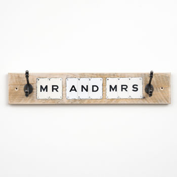 Mr And Mrs Vintage Sign With Hooks, 2 of 2
