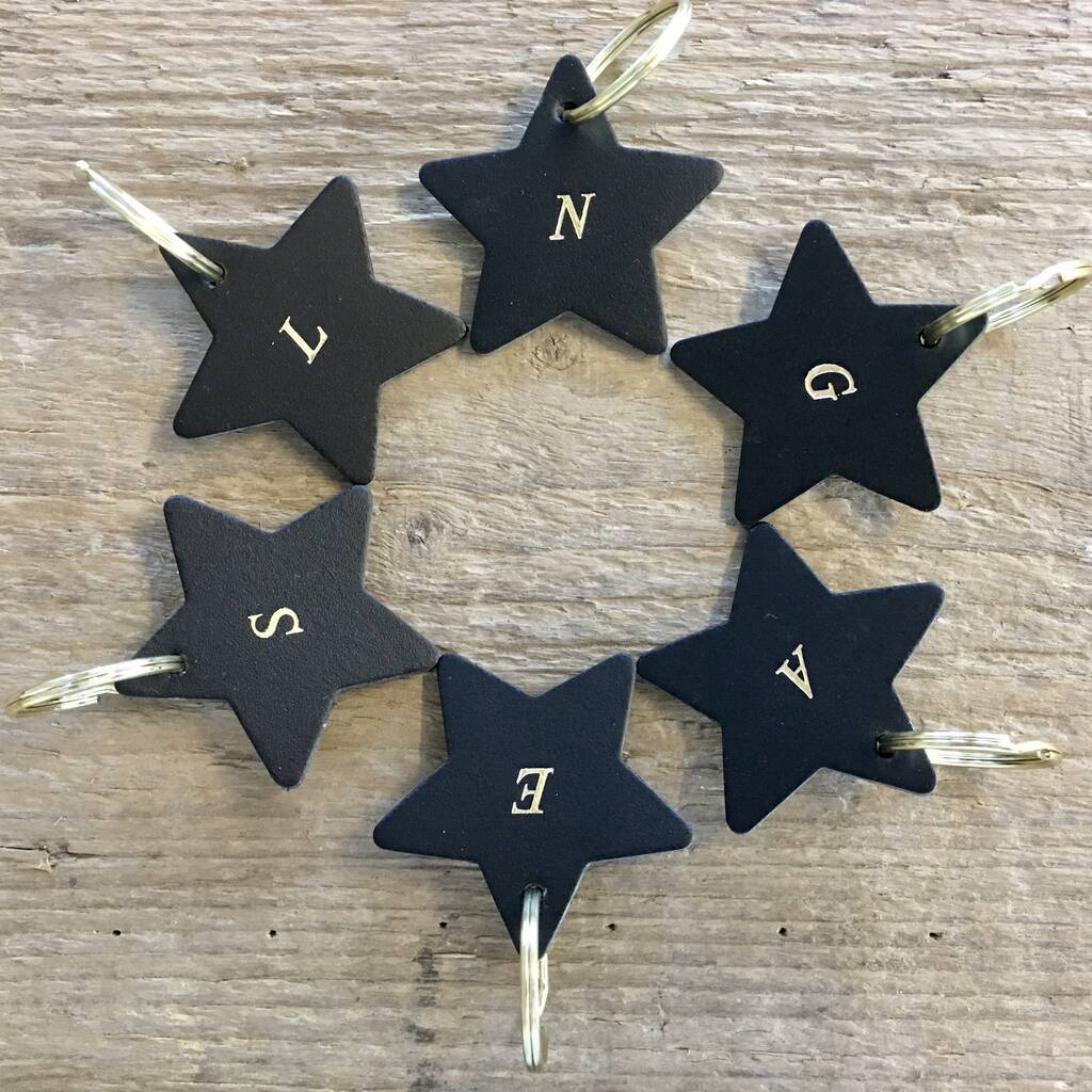 Image of Leather Star Keyring With Initial On