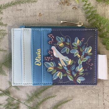 Personalised Bird Zip Credit Card Blue Purse, 2 of 5