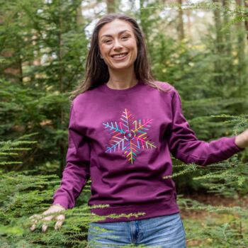 Embroidered Rainbow Snowflake Christmas Jumper, 7 of 7