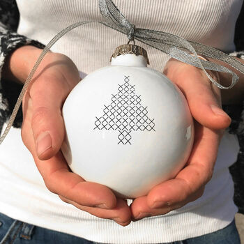 Minimalist White Christmas Bauble With Tree, 3 of 6