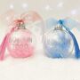 Personalised 'Born In' Pink Feather Filled Glass Bauble, thumbnail 2 of 4