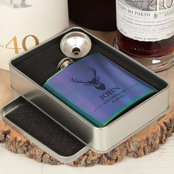 Personalised Stag Groomsman Two Tone Hip Flask, 5 of 6
