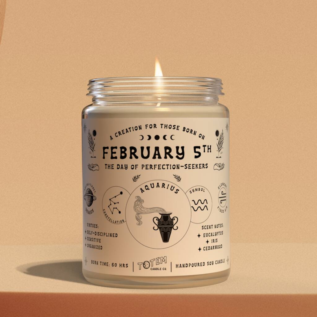 Aquarius Birth Date Zodiac Gift Candle By Totem Candle Co