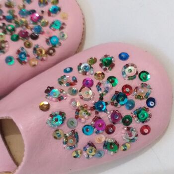 Girl's Handmade Leather Slippers With Sequins, 4 of 12