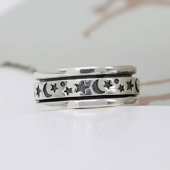 Personalised Sterling Silver Celestial Spinner Ring, 4 of 10