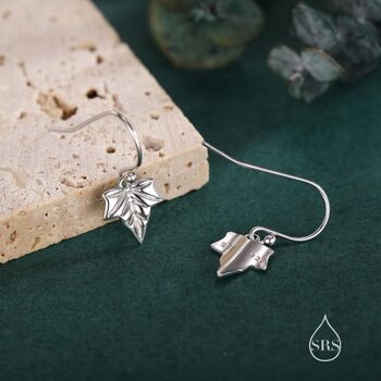 Sterling Silver Ivy Leaf Drop Hook Earrings, 6 of 12