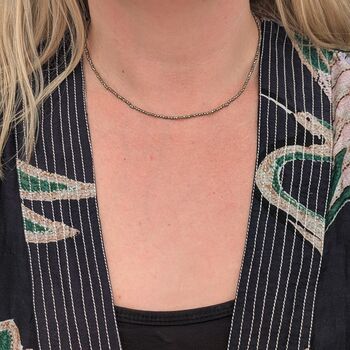 Pyrite Skinny Gemstone Beaded Necklace, 2 of 7