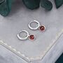 Sterling Silver Dangling Red Garnet Hoop Earrings, thumbnail 8 of 11