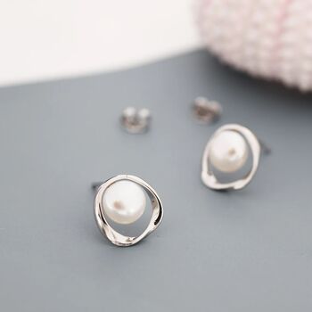 Genuine Pearl And Mobius Circle Stud Earrings, 2 of 12