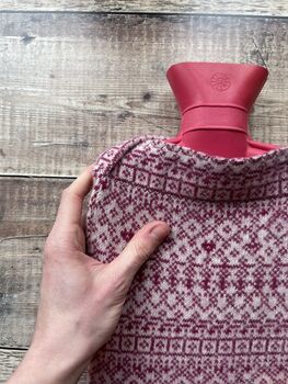 Fairisle Soft Knitted Hot Water Bottle Pink, 5 of 5