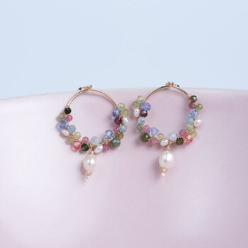 Botanical Gemstone Earrings With Pearl Drop, 4 of 9