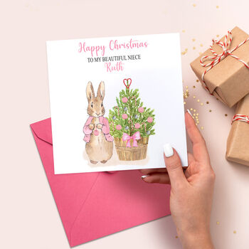 Peter Rabbit Pink Christmas Tree Card, 11 of 12