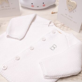 Toffee Moon White Block Knitted Christening Blanket, 4 of 11