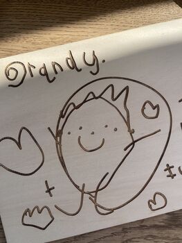 Custom Child’s Drawing Laser Engraved On Wood Father’s Day Personalised Gift, 3 of 5