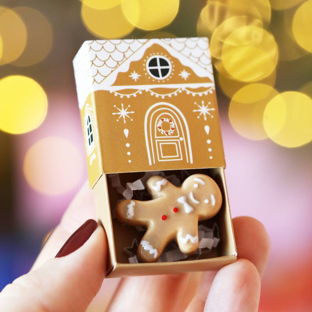 Tiny Matchbox Ceramic Gingerbread Man Token, 1 of 4