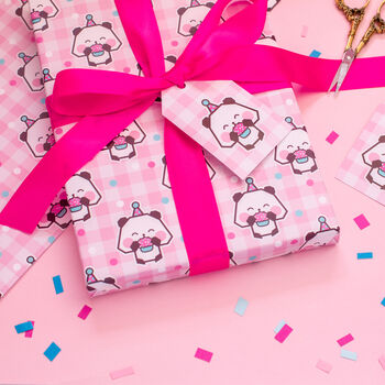 Gingham Party Panda Wrapping Paper With Tags, 4 of 8
