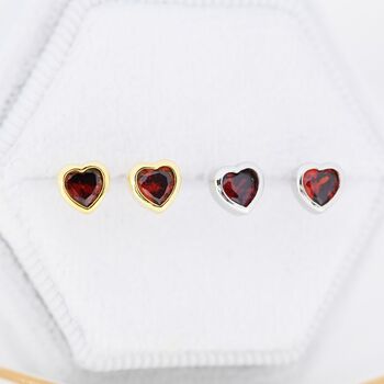Tiny Garnet Red Cz Heart Stud Earrings, 2 of 12