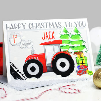 Personalised Red Tractor 2nd Christmas Card, 3 of 6