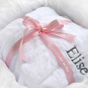 Personalised White Baby Gown With Steel Cable Blanket, 10 of 12