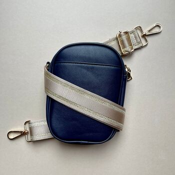 Cross Body Double Zip Bag In Navy Blue, 5 of 6