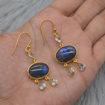 Labradorite Blue Topaz Silver Earrings, 6 of 8