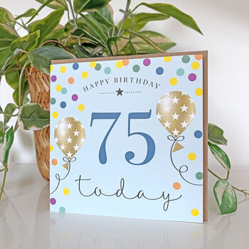 Balloon Brights 75th Birthday Card Blue, 2 of 2