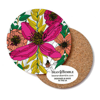 Bright Floral Coasters Box Set Round Heat Resistant, 8 of 8