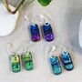 Yellow And Green Dichroic Glass Drop Earrings, thumbnail 4 of 8