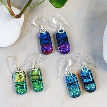 Yellow And Green Dichroic Glass Drop Earrings, 4 of 8