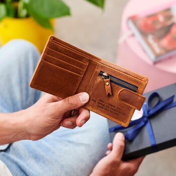Personalised Leather Wallet With Zip Coin Section, 7 of 8