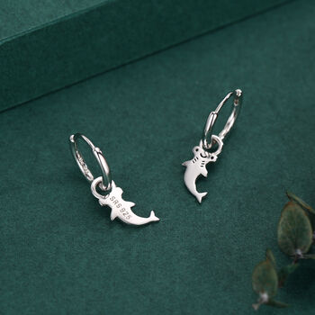 Sterling Silver Kawaii Shark Detachable Huggie Hoop Earrings, 4 of 12