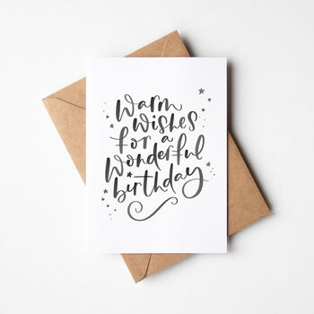 Hand Lettered Warm Wishes Birthday Card, 2 of 2