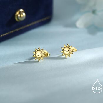 Tiny Sun Stud Earrings In Sterling Silver, 5 of 12