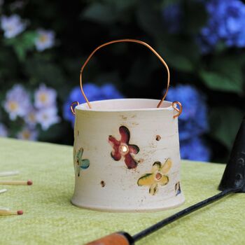 Ceramic Tealight Holder With Copper Wire And Flowers, 2 of 7