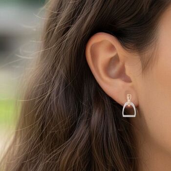 Personalised Sterling Silver And Rose Gold Stirrup Earrings, 3 of 9