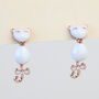 White Cat Dangle Stud Earrings, thumbnail 1 of 4