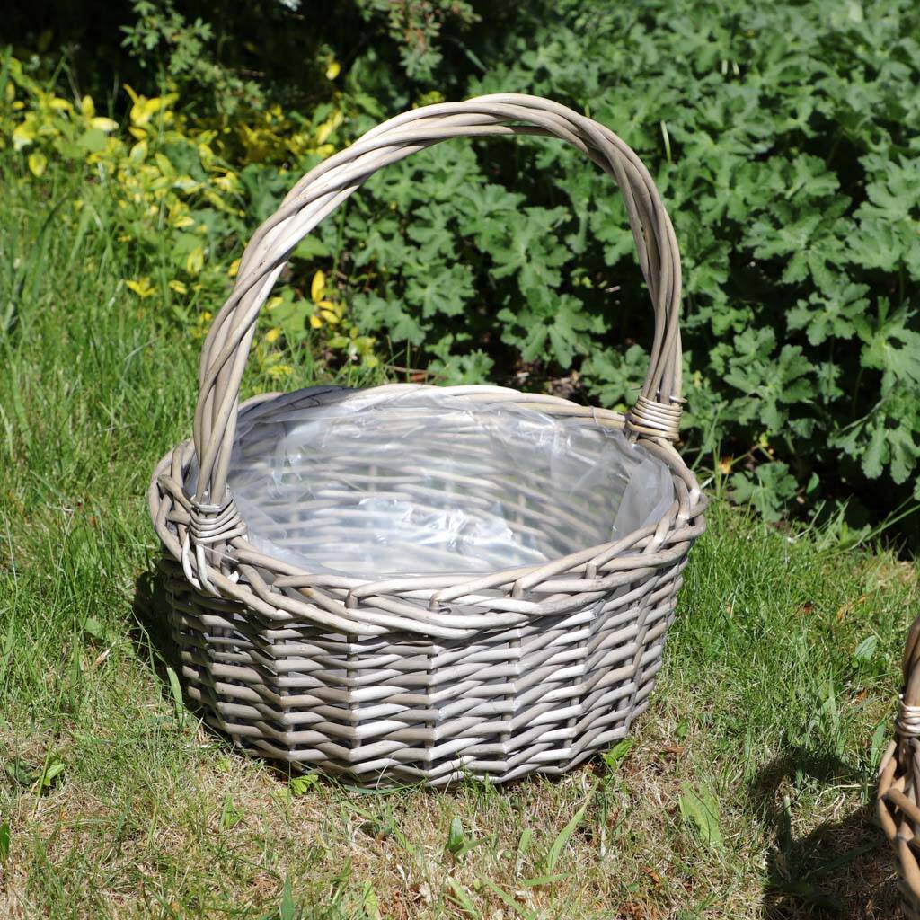 Set Of Two Round Woven Wicker Basket Planters By Dibor