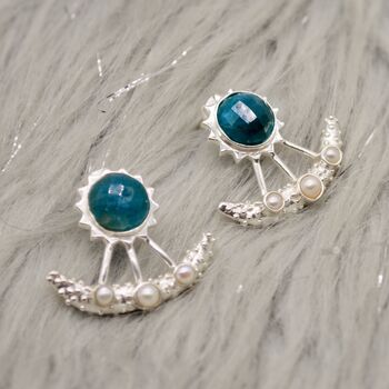 Blue Apatite, Pearl Silver Earrings, 6 of 12