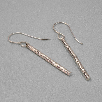 Hammered Silver Round Bar Drop Earrings, 4 of 8